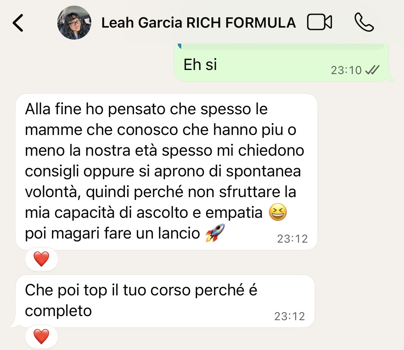 Screenshot della testimonianza originale di Leah