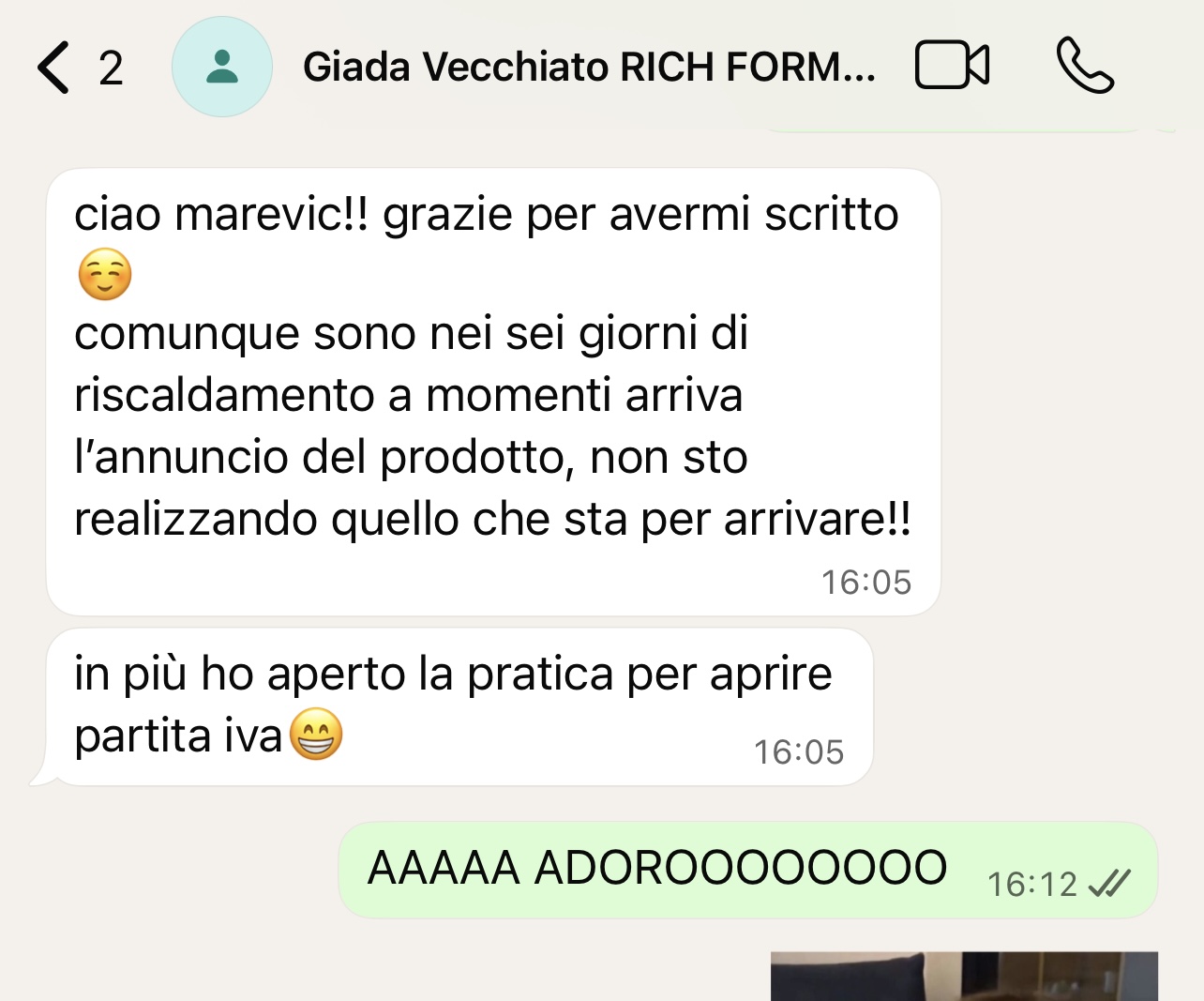 Screenshot della testimonianza originale di Giada
