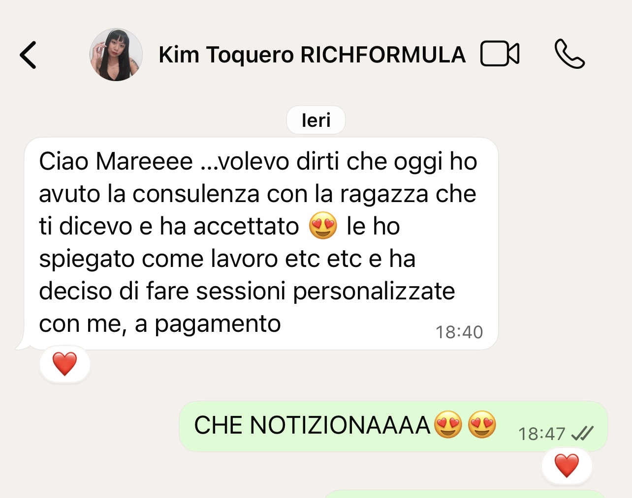 Screenshot della testimonianza originale di Kim